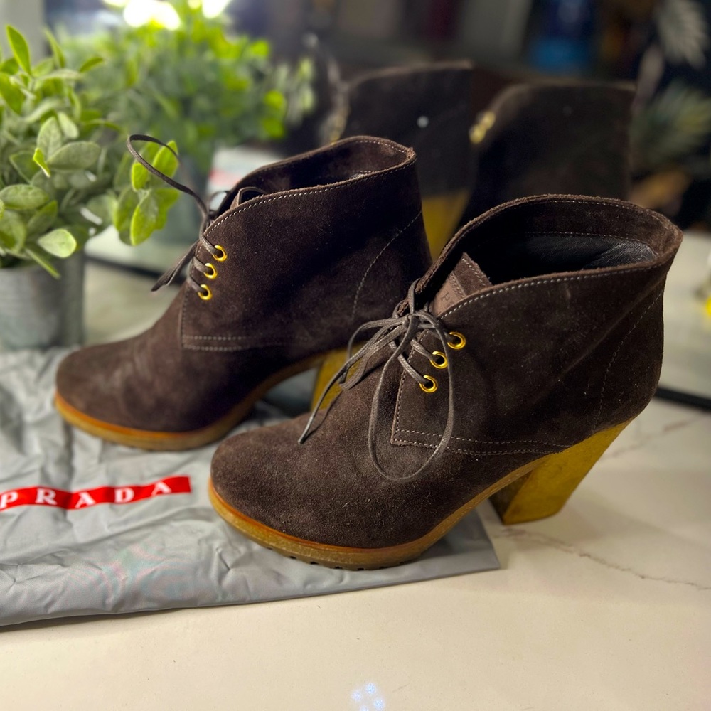 Dark Brown Prada Booties size 37.5/US 7